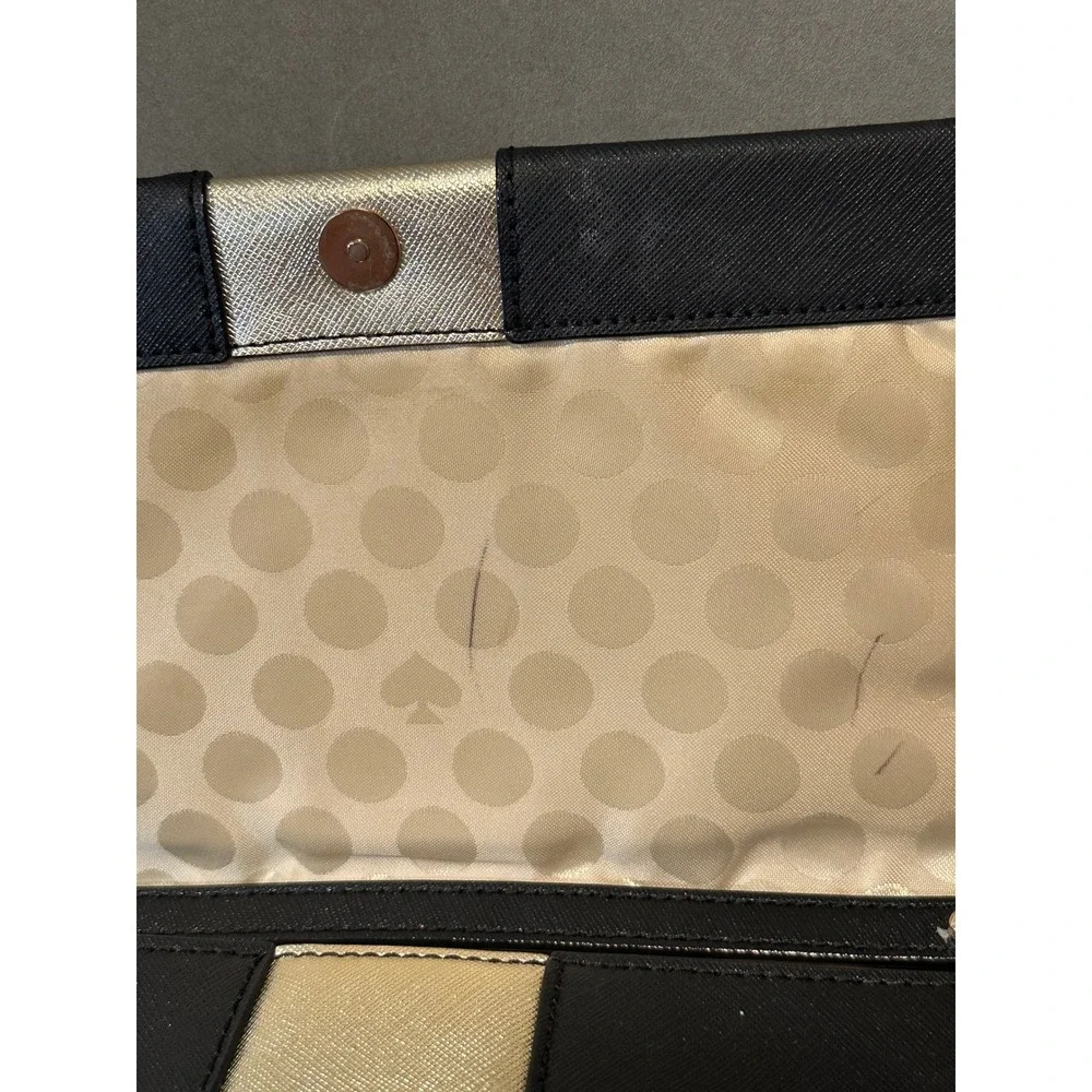 Kate Spade New York Saffiano Leather Crossbody Bag Navy Blue Gold Stripe